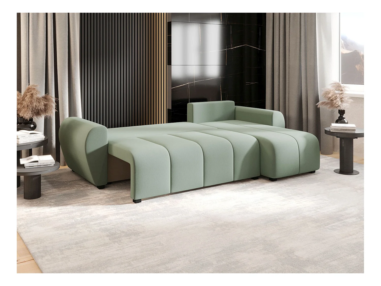 BEDANTE canapé d'angle MOLISA L Cosmic 16 droite vert clair avec fonction de couchage canapé en forme de L