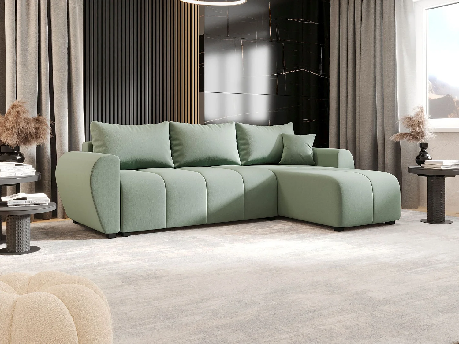 BEDANTE canapé d'angle MOLISA L Cosmic 16 droite vert clair avec fonction de couchage canapé en forme de L