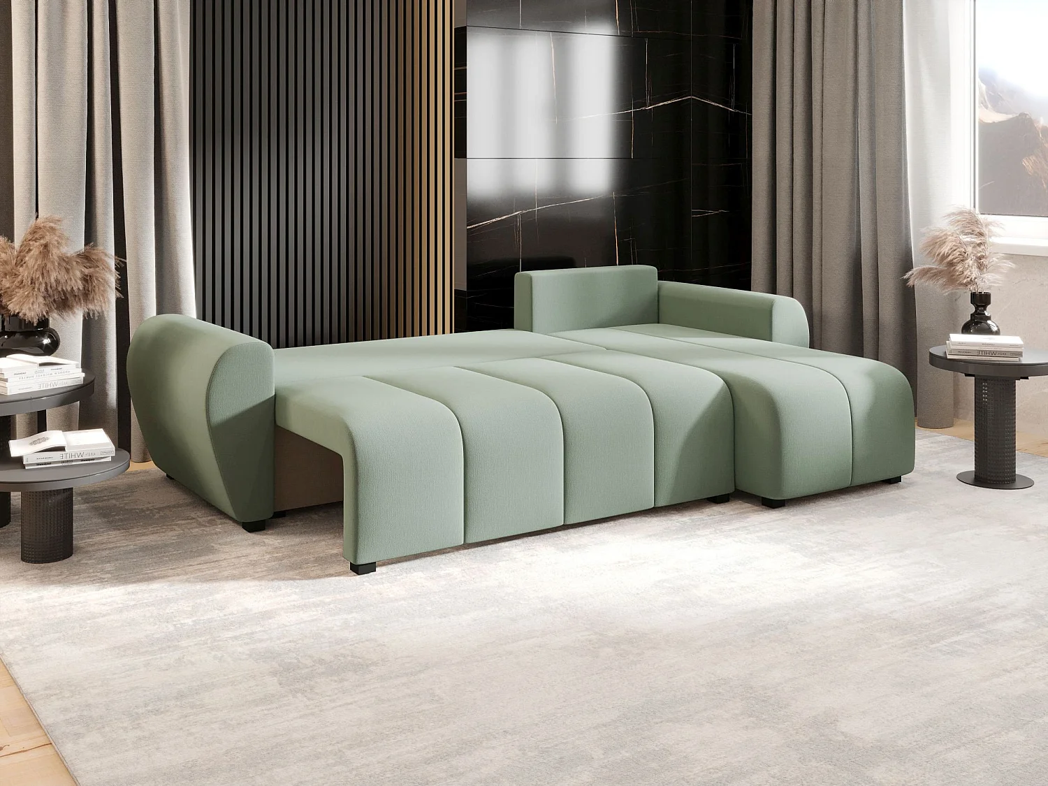 BEDANTE canapé d'angle MOLISA L Cosmic 16 droite vert clair avec fonction de couchage canapé en forme de L