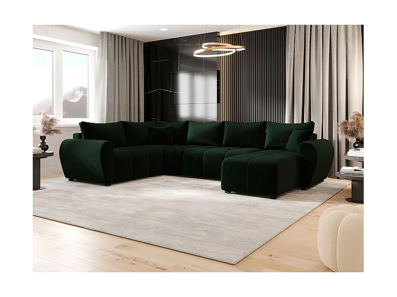 BEDANTE narożnik w kształcie U MOLISA U PLUS Itaka 10 lewa ciemnozielony z funkcją spania sofa w kształcie litery U z pojemnikiem na pościel