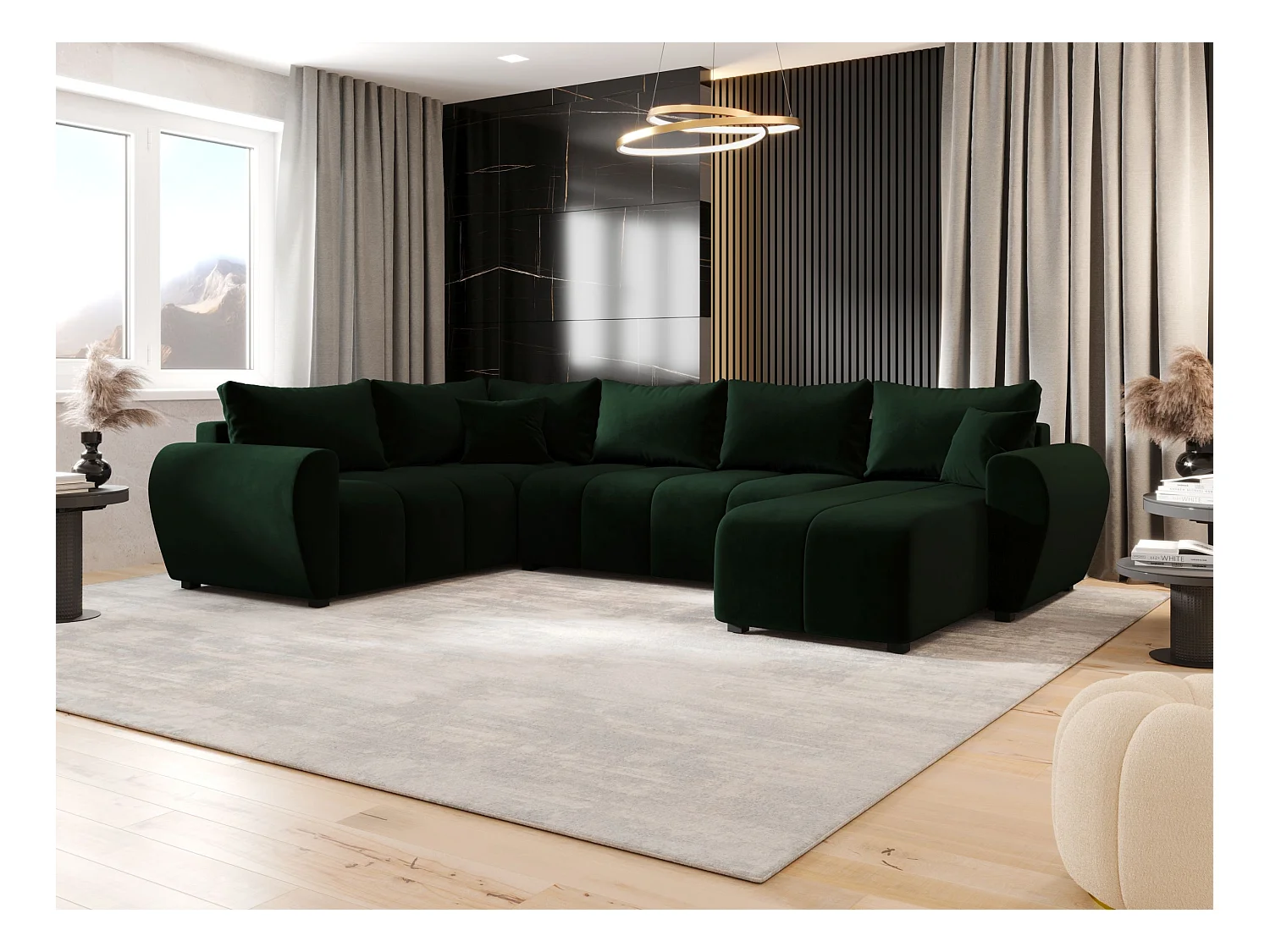 BEDANTE canapé panoramique MOLISA U PLUS Itaka 10 gauche vert foncé avec fonction de couchage canapé en forme de U