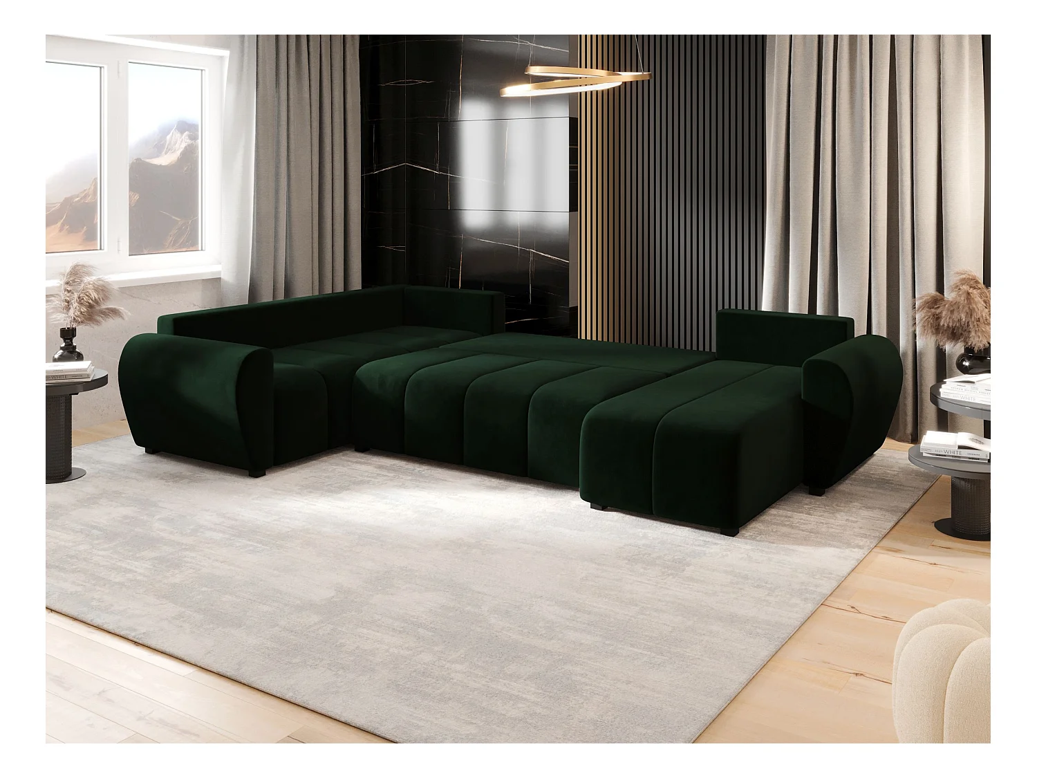 BEDANTE canapé panoramique MOLISA U PLUS Itaka 10 gauche vert foncé avec fonction de couchage canapé en forme de U