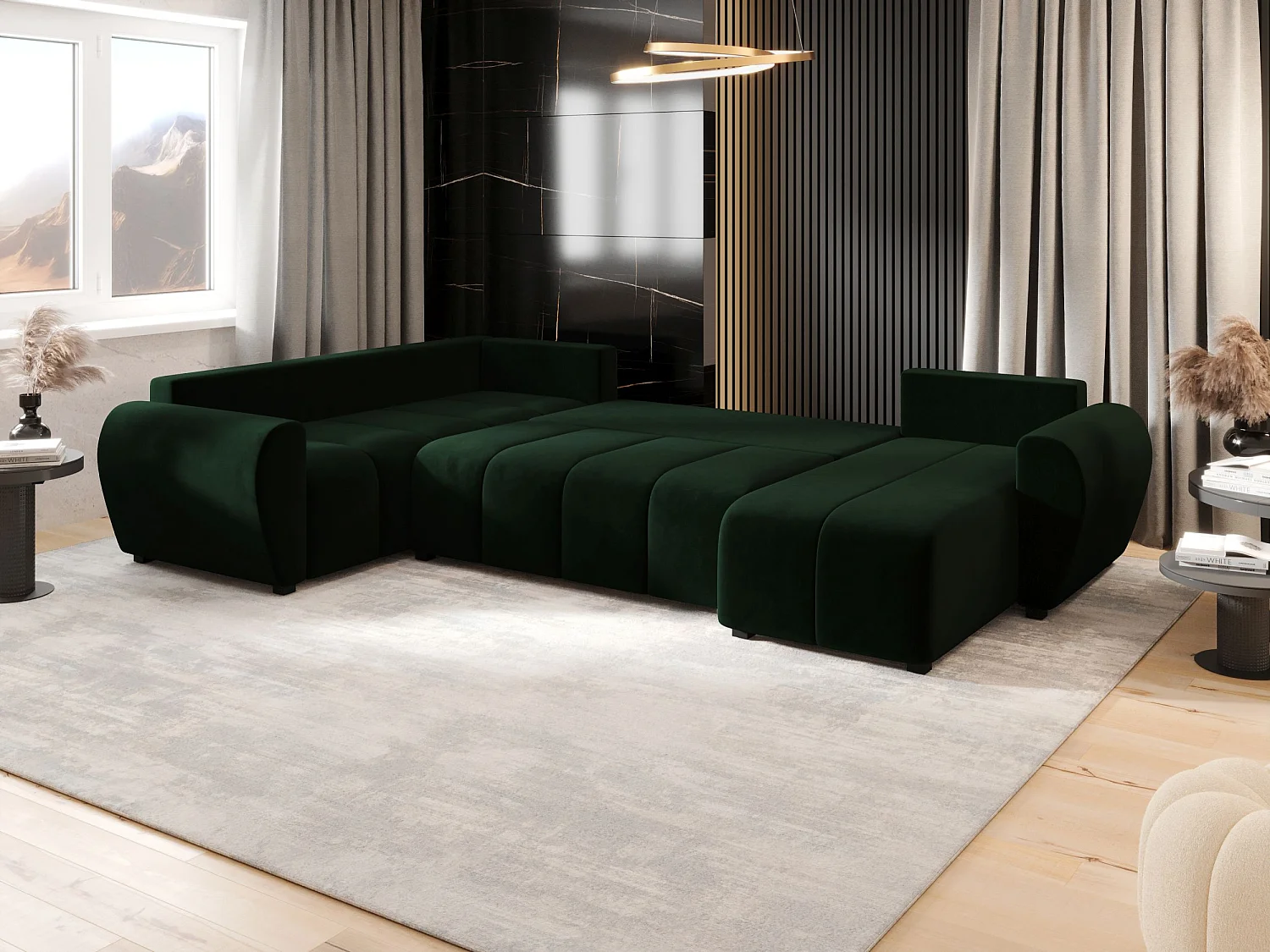 BEDANTE canapé panoramique MOLISA U PLUS Itaka 10 gauche vert foncé avec fonction de couchage canapé en forme de U