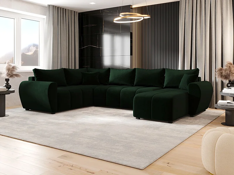 BEDANTE canapé panoramique MOLISA U PLUS Itaka 10 gauche vert foncé avec fonction de couchage canapé en forme de U