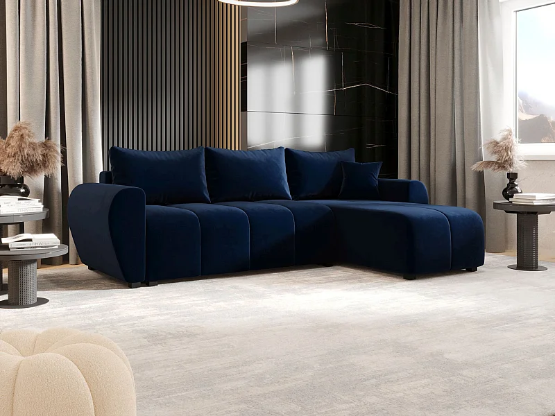 BEDANTE narożnik MOLISA L Itaka 11 prawa ciemnoniebieski z funkcją spania sofa w kształcie litery L z pojemnikiem na pościel