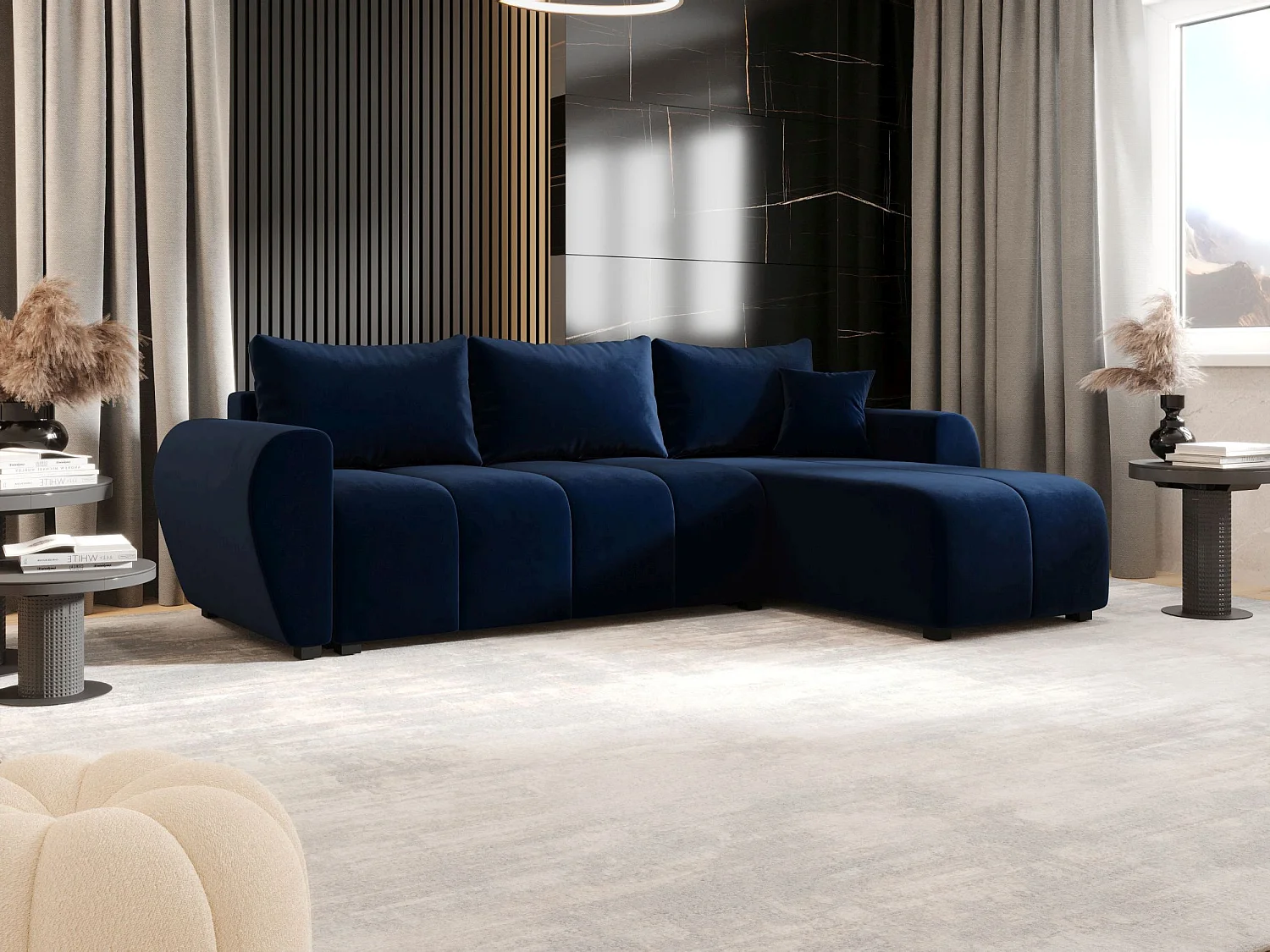 BEDANTE canapé d'angle MOLISA L Itaka 11 droite Dunkelblau avec fonction de couchage canapé en forme de L