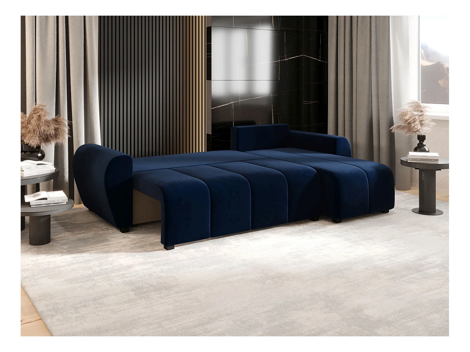 BEDANTE canapé d'angle MOLISA L Itaka 11 droite Dunkelblau avec fonction de couchage canapé en forme de L