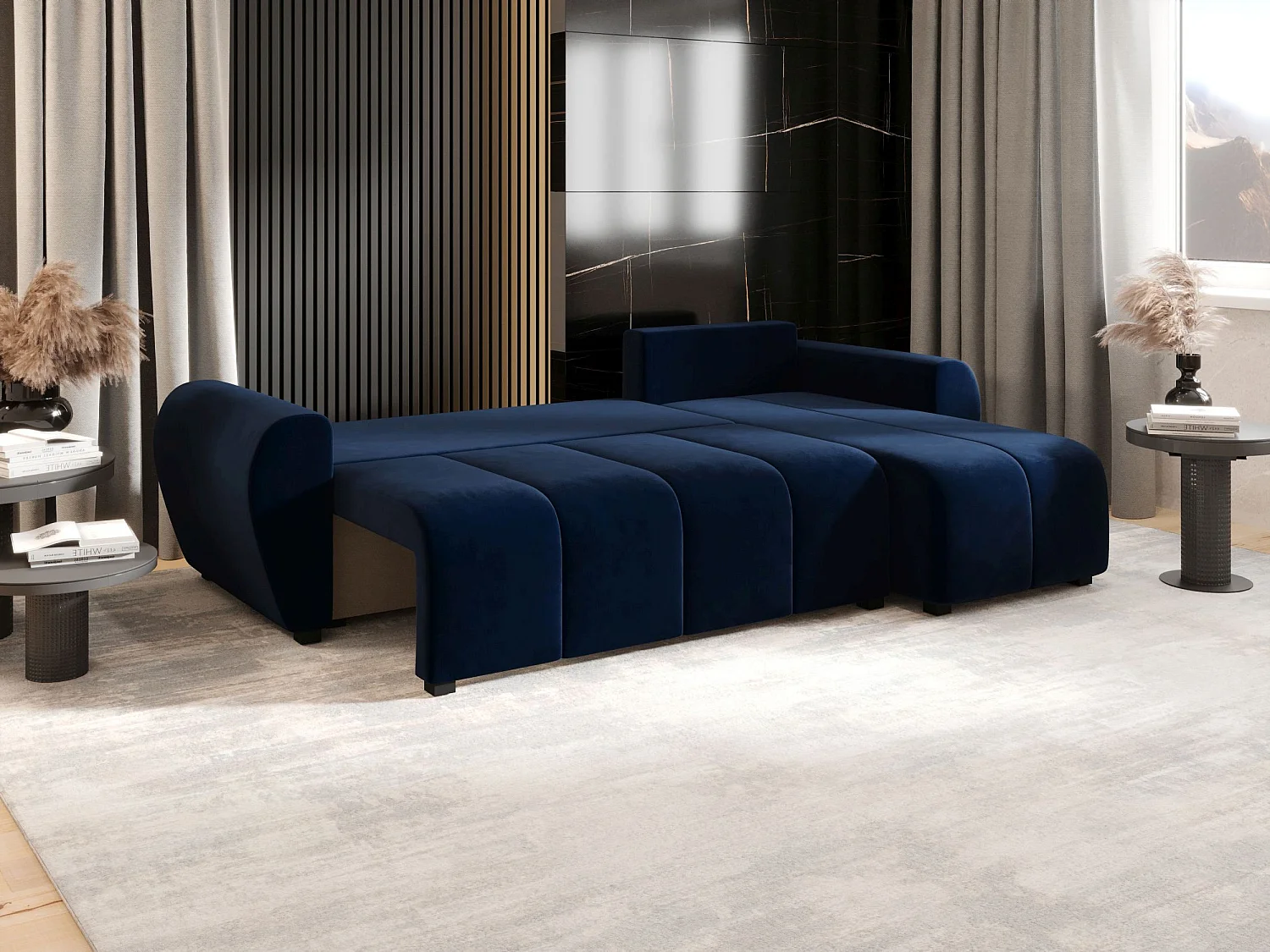 BEDANTE canapé d'angle MOLISA L Itaka 11 droite Dunkelblau avec fonction de couchage canapé en forme de L