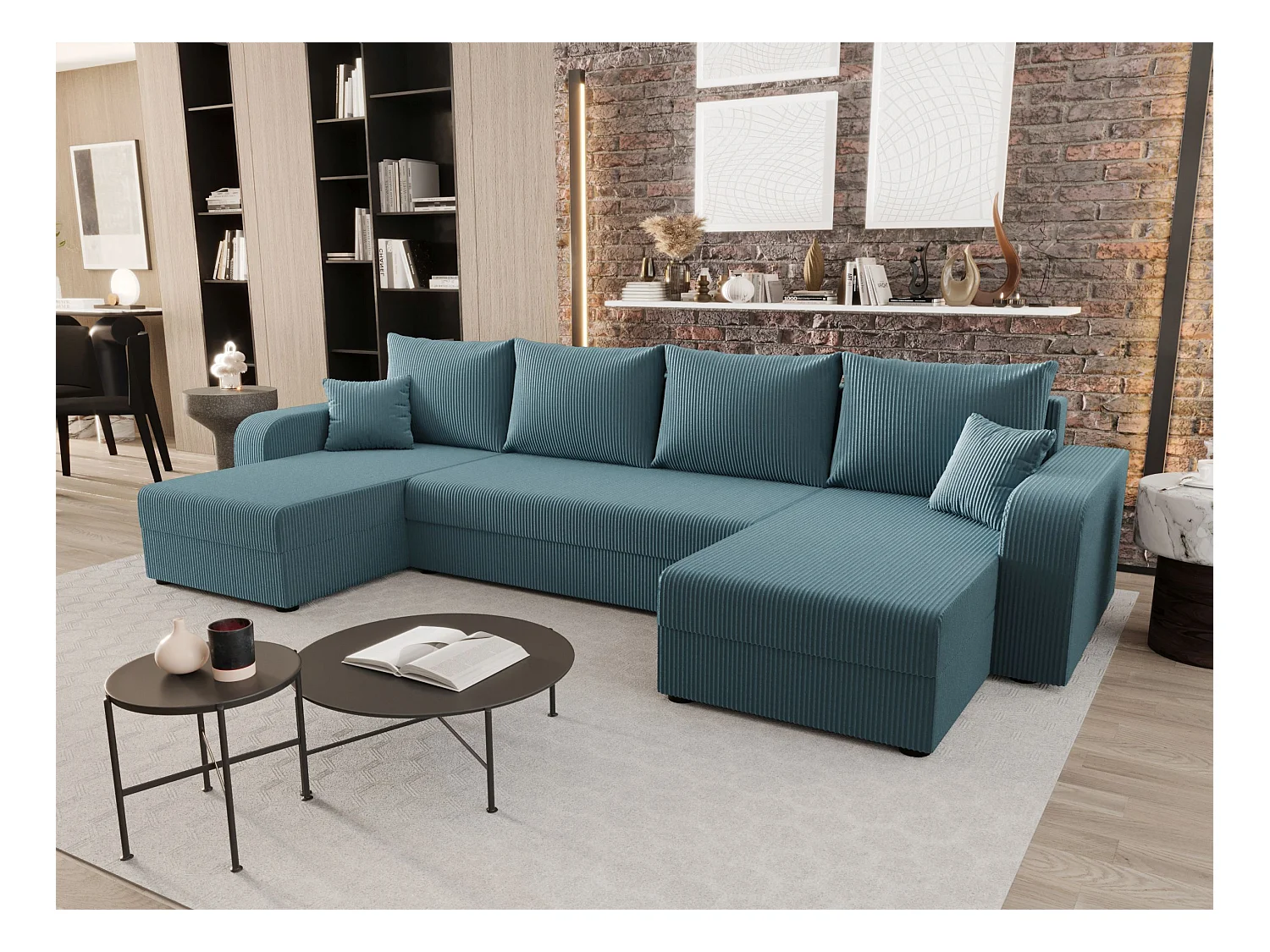 BEDANTE woonlandschap HEWLET U BIS Zoom 14 Blau met slaapfunctie U-vormige bank met opbergruimte bedbox woonkamerbank bank sofa slaapbank bedbox slaapbank