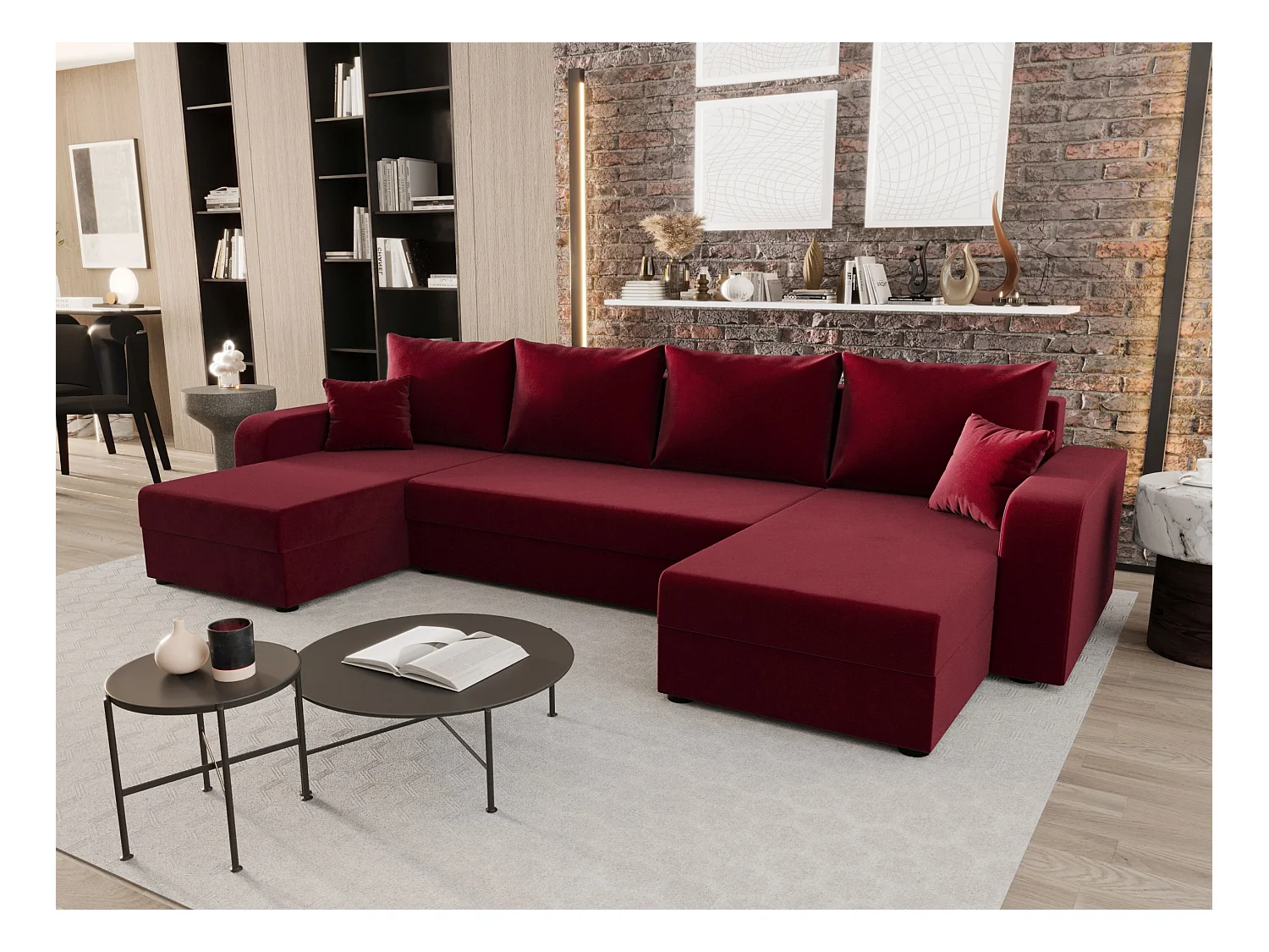 BEDANTE woonlandschap HEWLET U BIS Itaka 34 donkerrood met slaapfunctie U-vormige bank met opbergruimte bedbox woonkamerbank bank sofa slaapbank bedbox slaapbank