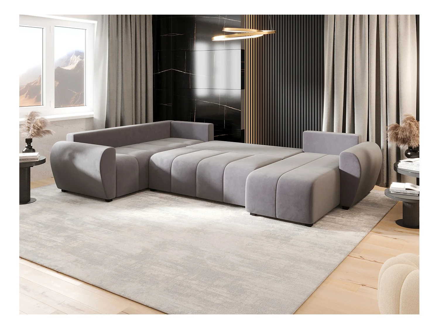 BEDANTE canapé panoramique MOLISA U PLUS Itaka 50 gauche gris avec fonction de couchage canapé en forme de U