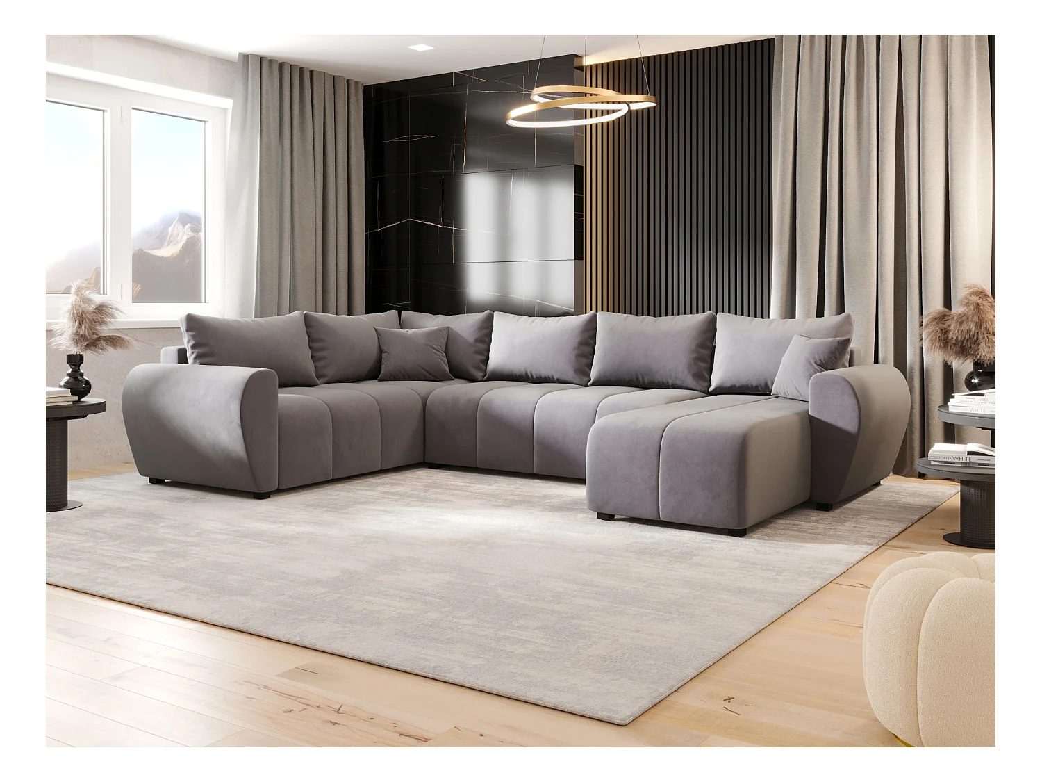BEDANTE WOHNLANDSCHAFT MOLISA U PLUS Itaka 50 Links Grau mit Schlaffunktion U-Form Sofa mit Stauraum Bettkasten