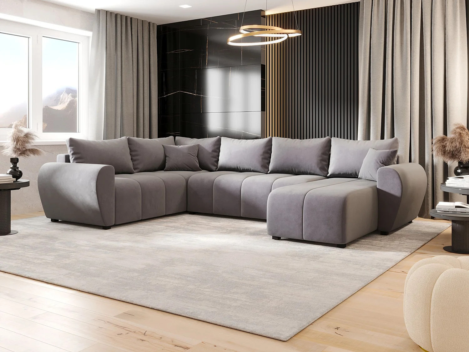 BEDANTE WOHNLANDSCHAFT MOLISA U PLUS Itaka 50 Links Grau mit Schlaffunktion U-Form Sofa mit Stauraum Bettkasten