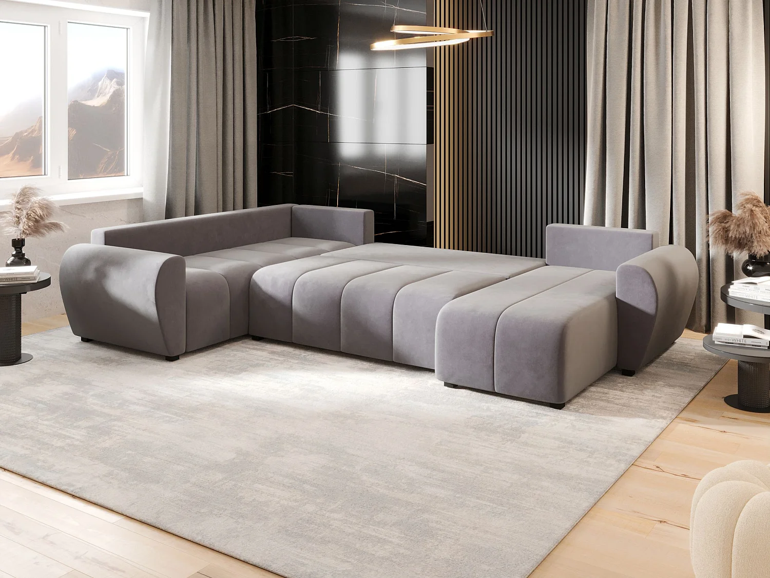 BEDANTE WOHNLANDSCHAFT MOLISA U PLUS Itaka 50 Links Grau mit Schlaffunktion U-Form Sofa mit Stauraum Bettkasten