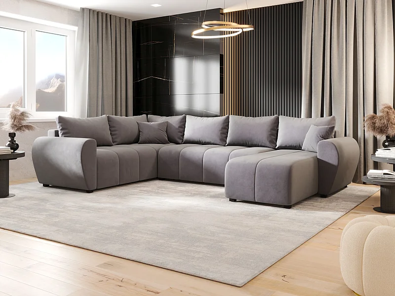 BEDANTE WOHNLANDSCHAFT MOLISA U PLUS Itaka 50 Links Grau mit Schlaffunktion U-Form Sofa mit Stauraum Bettkasten