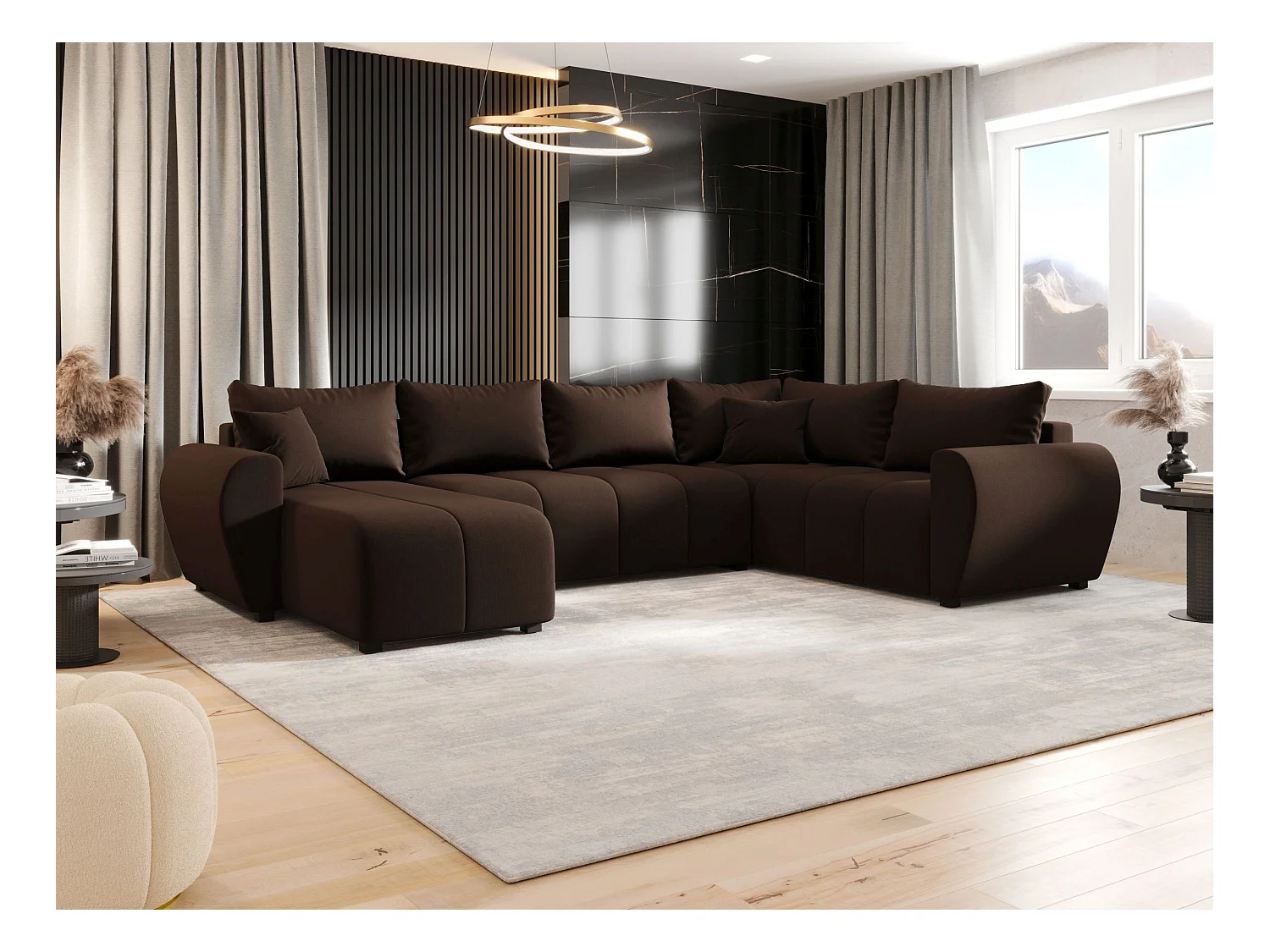 BEDANTE WOHNLANDSCHAFT MOLISA U PLUS Cosmic 800 Rechts Braun mit Schlaffunktion U-Form Sofa mit Stauraum Bettkasten
