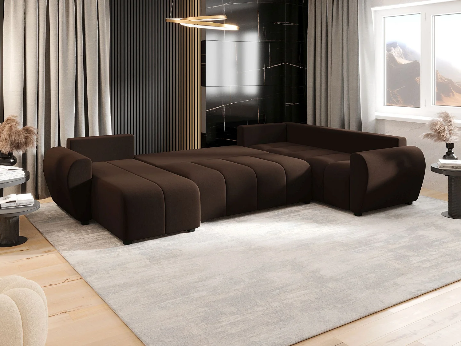 BEDANTE WOHNLANDSCHAFT MOLISA U PLUS Cosmic 800 Rechts Braun mit Schlaffunktion U-Form Sofa mit Stauraum Bettkasten
