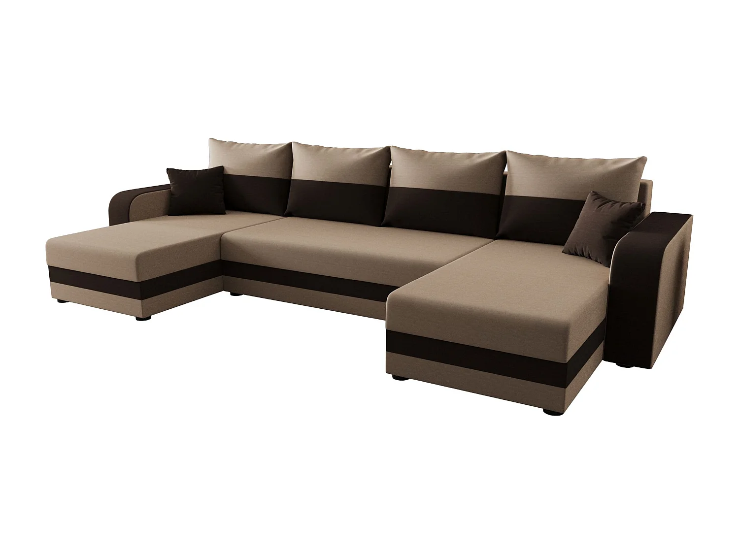 BEDANTE WOHNLANDSCHAFT HEWLET U BIS Rainbow 05+41 Beige/Braun mit Schlaffunktion U-Form Sofa mit Stauraum Bettkasten