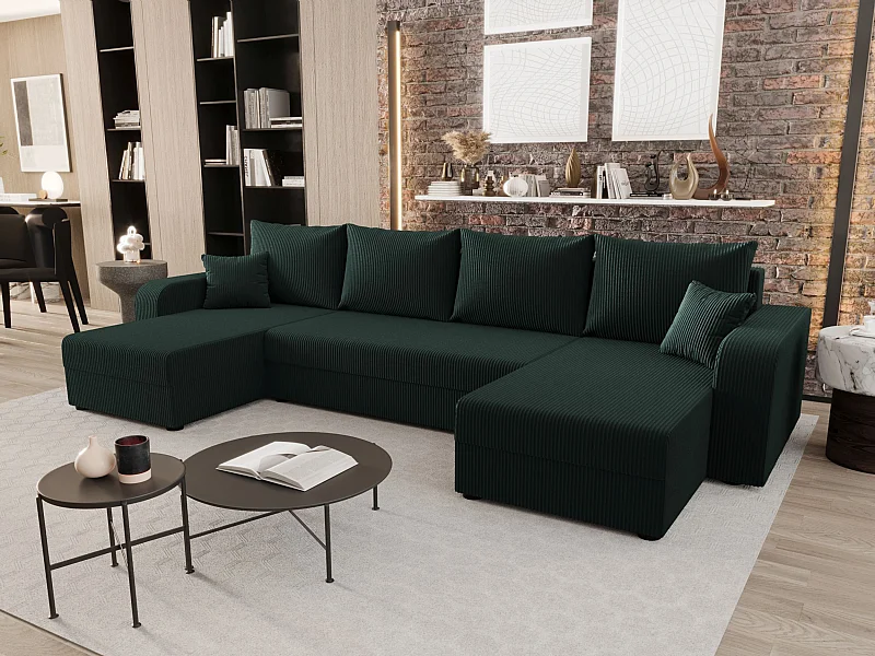 BEDANTE canapé panoramique HEWLET U BIS Zoom 10 Dunkelgrün avec fonction de couchage canapé en U avec espace de rangement coffre