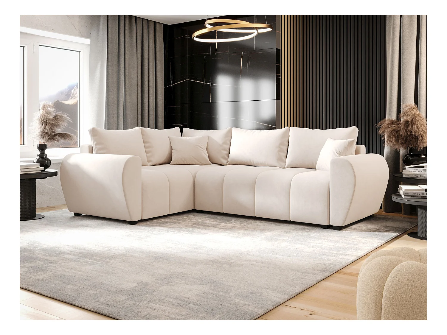 BEDANTE canapé d’angle MOLISA L PLUS Itaka 16 gauche beige avec fonction de couchage canapé en forme de L