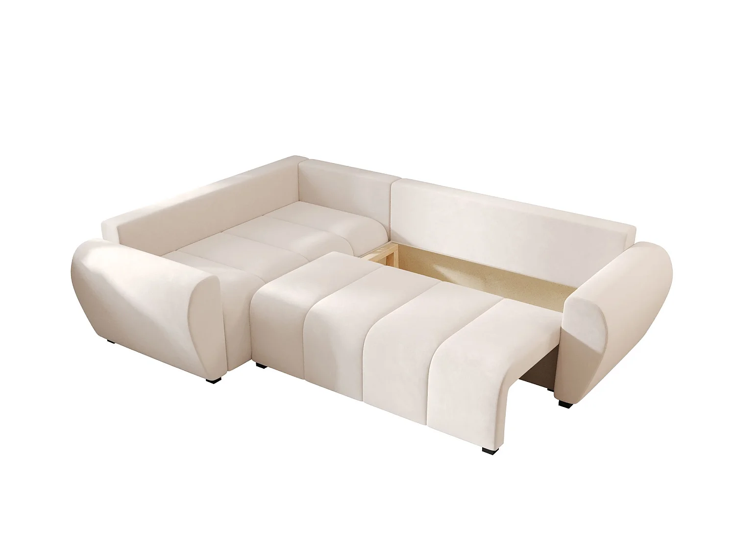 Canapé d'angle convertible 3 places en tissu beige