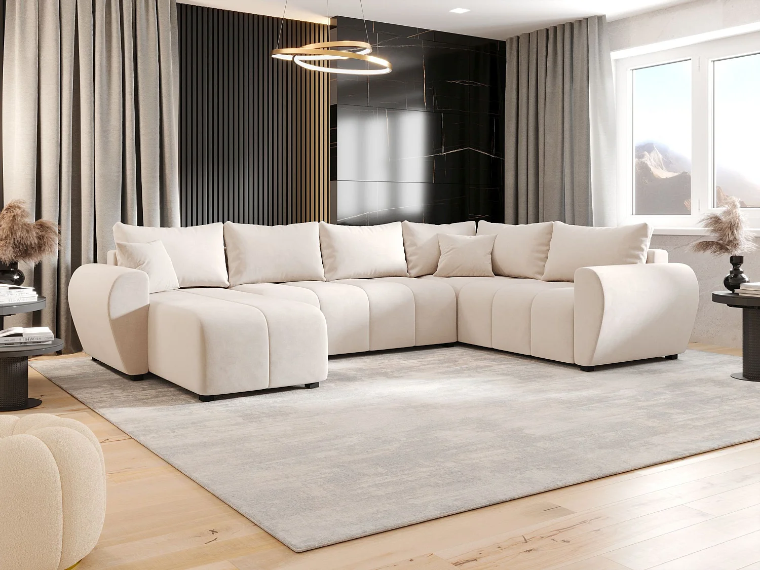 BEDANTE canapé panoramique MOLISA U PLUS Itaka 16 droit beige avec fonction de couchage canapé en forme de U