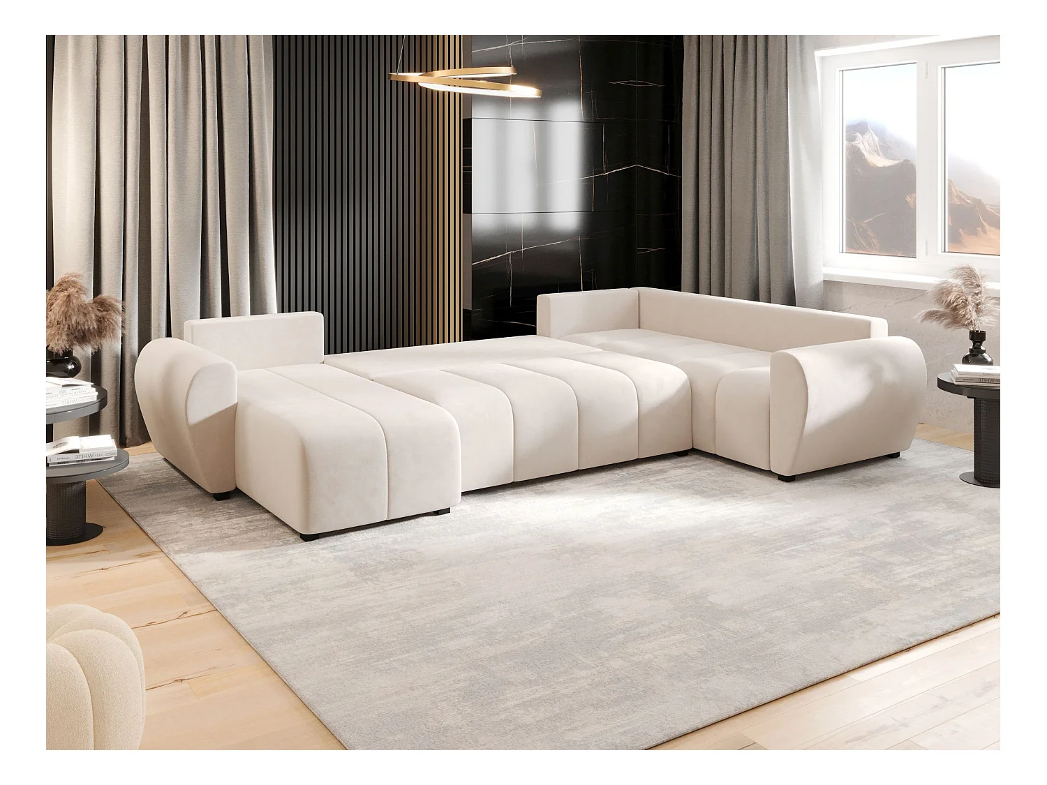 BEDANTE canapé panoramique MOLISA U PLUS Itaka 16 droit beige avec fonction de couchage canapé en forme de U