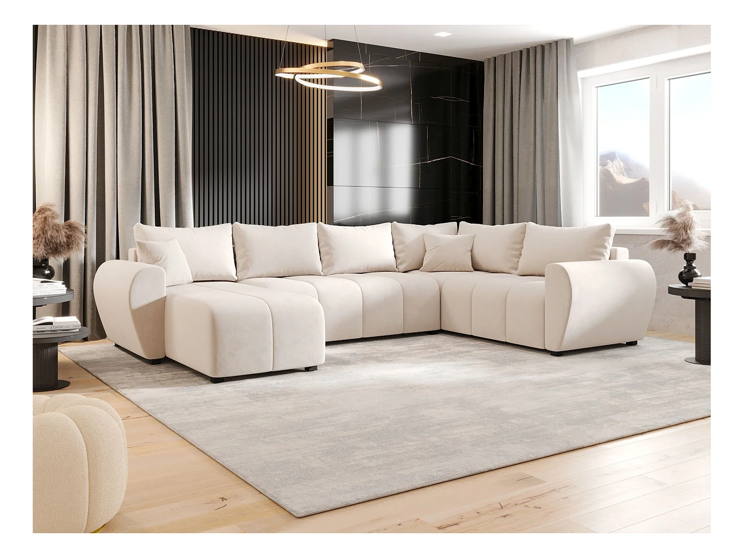 BEDANTE WOHNLANDSCHAFT MOLISA U PLUS Itaka 16 Rechts Beige mit Schlaffunktion L-Form Sofa mit Stauraum Bettkasten