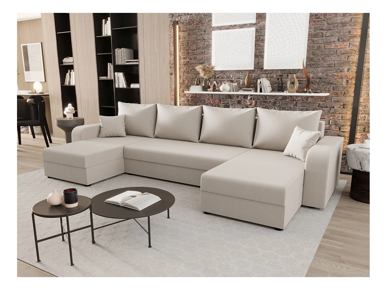 BEDANTE narożnik w kształcie U HEWLET U BIS Cosmic 10 beżowy z funkcją spania sofa w kształcie litery U z pojemnikiem na pościel