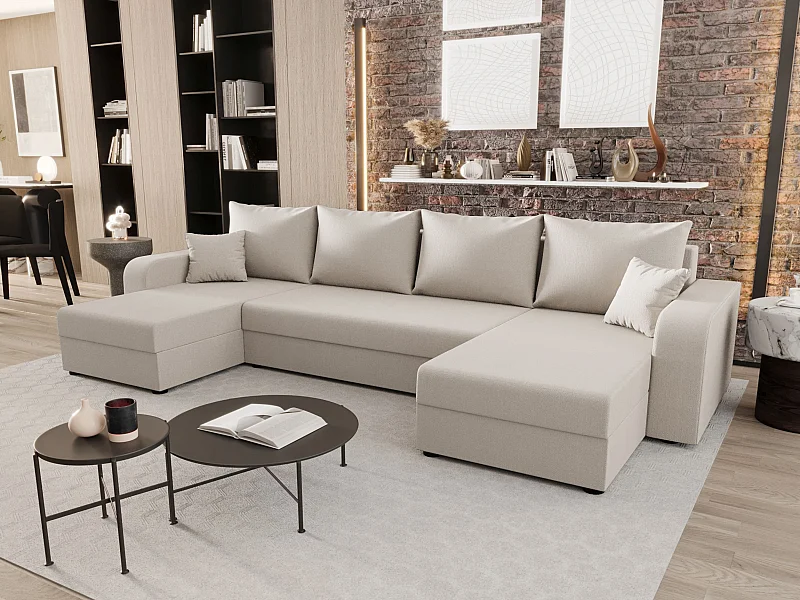 BEDANTE WOHNLANDSCHAFT HEWLET U BIS Cosmic 10 Beige mit Schlaffunktion U-Form Sofa mit Stauraum Bettkasten Wohnzimmersofa Couch Sofa Bettsofa Bettkasten Bettcouch