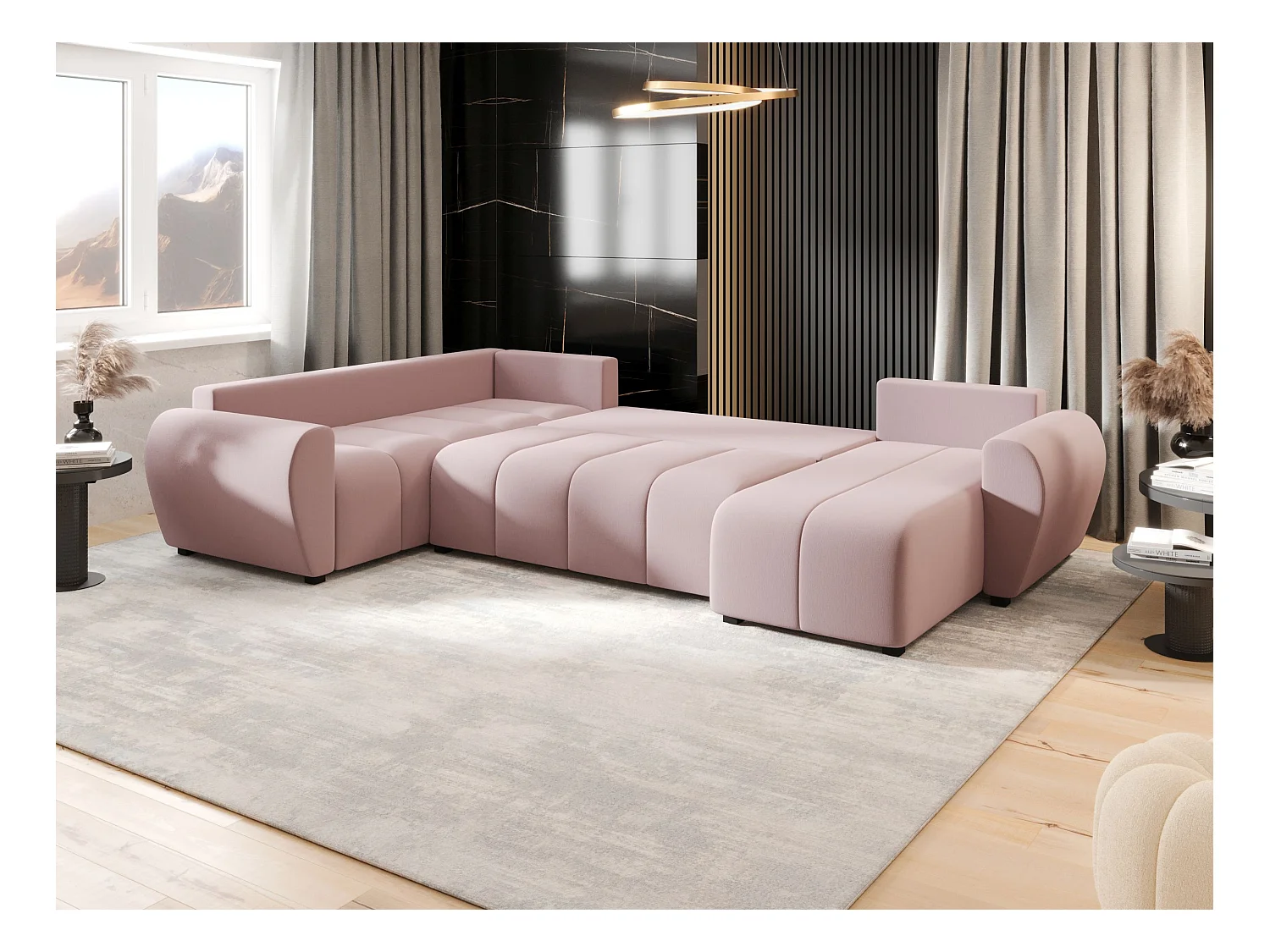 BEDANTE canapé panoramique MOLISA U PLUS Cosmic 14 gauche Rosa avec fonction de couchage canapé en forme de U