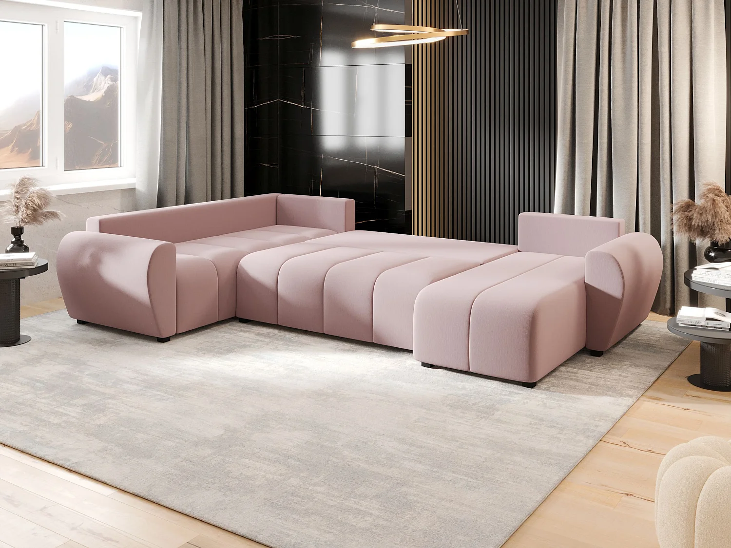 BEDANTE canapé panoramique MOLISA U PLUS Cosmic 14 gauche Rosa avec fonction de couchage canapé en forme de U