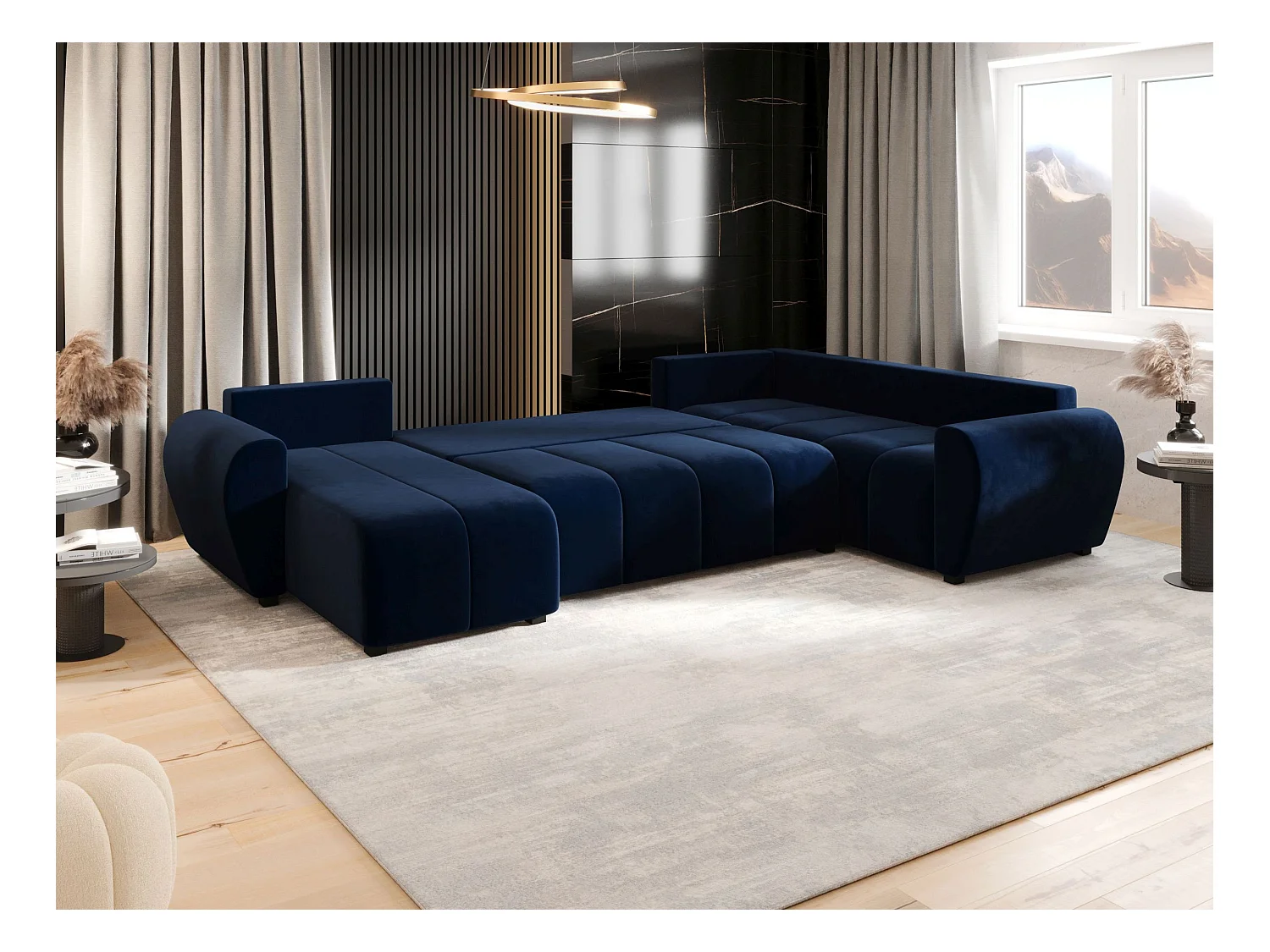 BEDANTE canapé panoramique MOLISA U PLUS Itaka 11 droit bleu foncé avec fonction de couchage canapé en forme de U