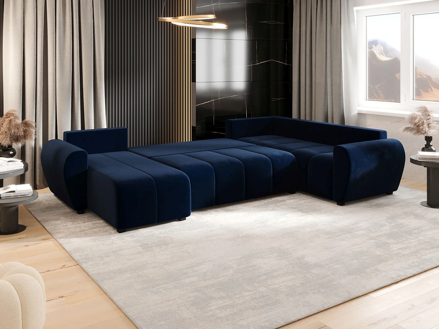 BEDANTE canapé panoramique MOLISA U PLUS Itaka 11 droit bleu foncé avec fonction de couchage canapé en forme de U