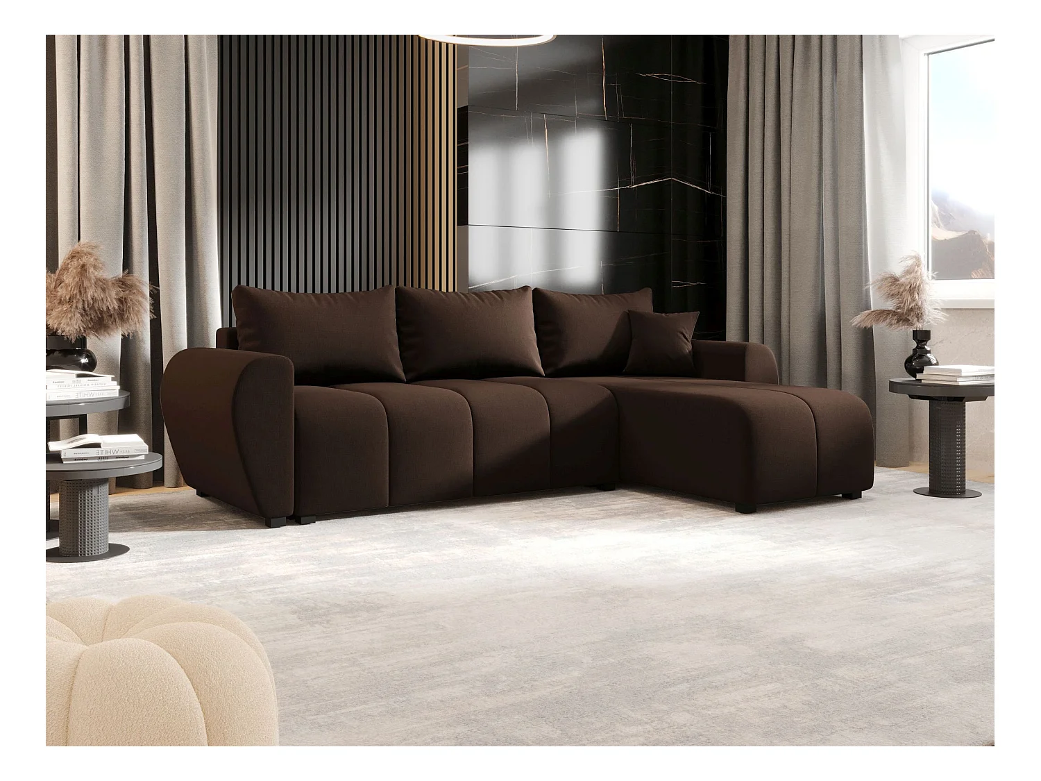 BEDANTE canapé d'angle MOLISA L Cosmic 800 droite marron avec fonction de couchage canapé en forme de L
