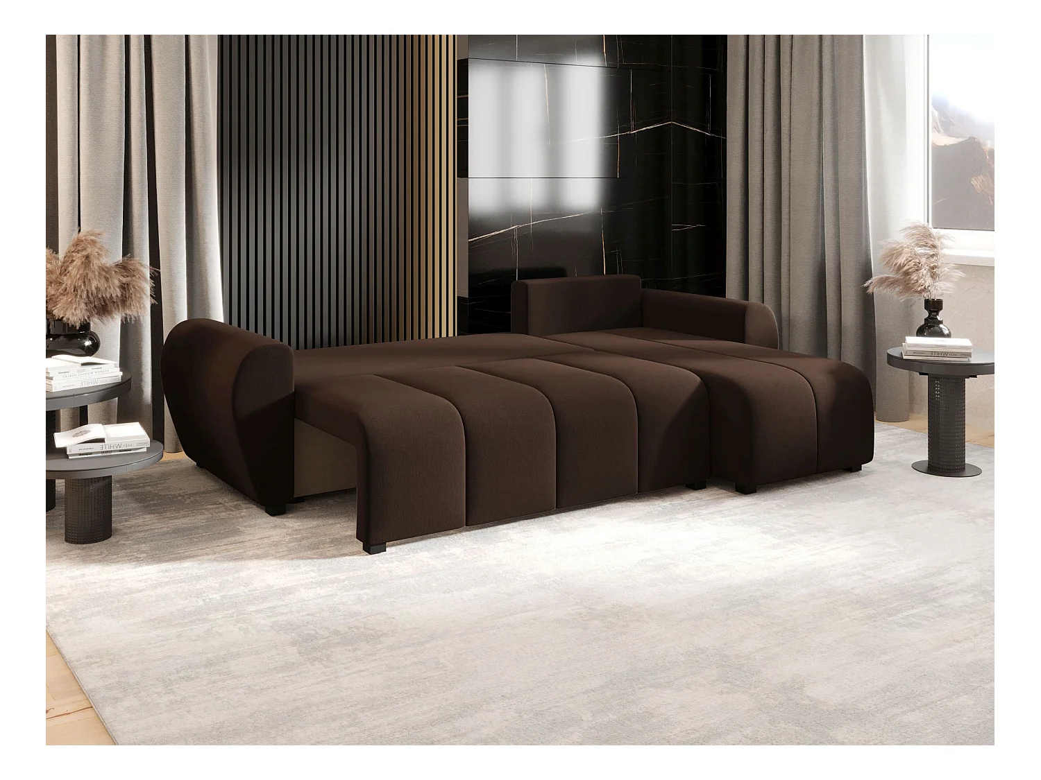 BEDANTE canapé d'angle MOLISA L Cosmic 800 droite marron avec fonction de couchage canapé en forme de L