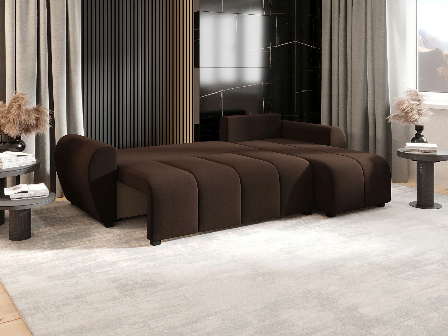 BEDANTE canapé d'angle MOLISA L Cosmic 800 droite marron avec fonction de couchage canapé en forme de L