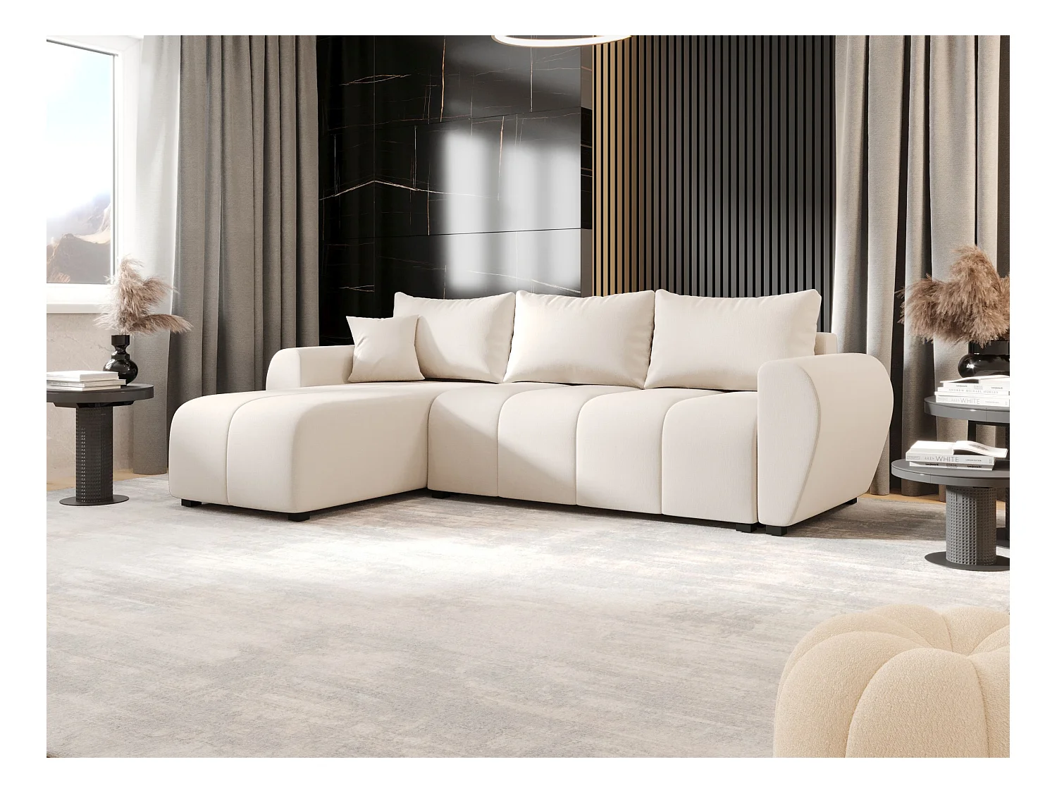 BEDANTE canapé d'angle MOLISA L Cosmic 10 gauche beige avec fonction de couchage canapé en forme de L