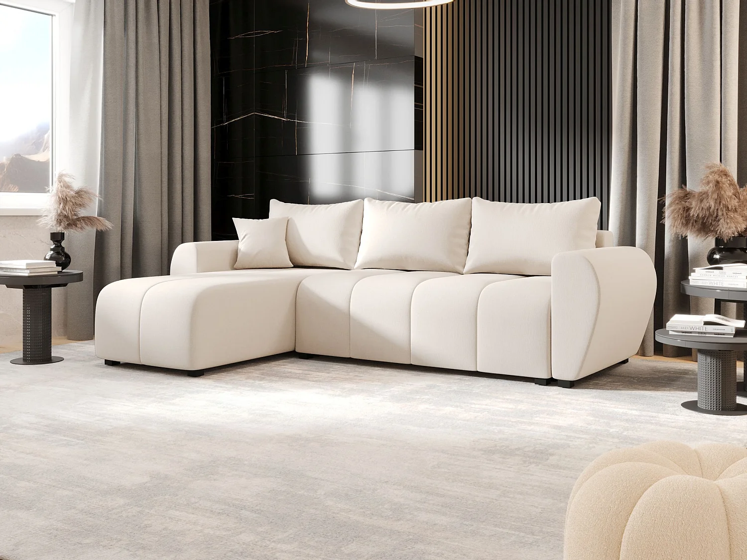 BEDANTE canapé d'angle MOLISA L Cosmic 10 gauche beige avec fonction de couchage canapé en forme de L