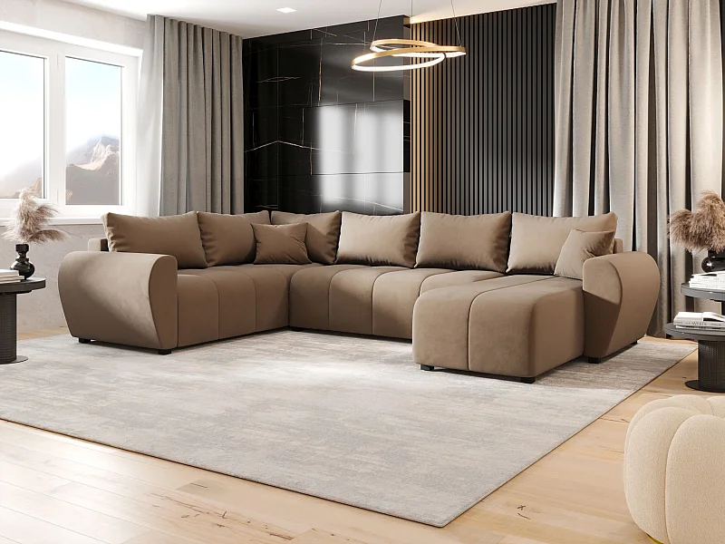 BEDANTE WOHNLANDSCHAFT MOLISA U PLUS Itaka 48 Links Braun mit Schlaffunktion U-Form Sofa mit Stauraum Bettkasten