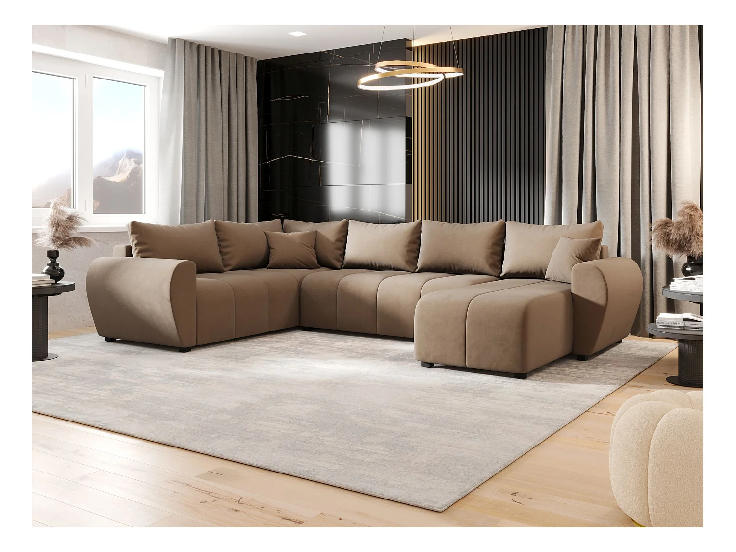 BEDANTE WOHNLANDSCHAFT MOLISA U PLUS Itaka 48 Links Braun mit Schlaffunktion U-Form Sofa mit Stauraum Bettkasten