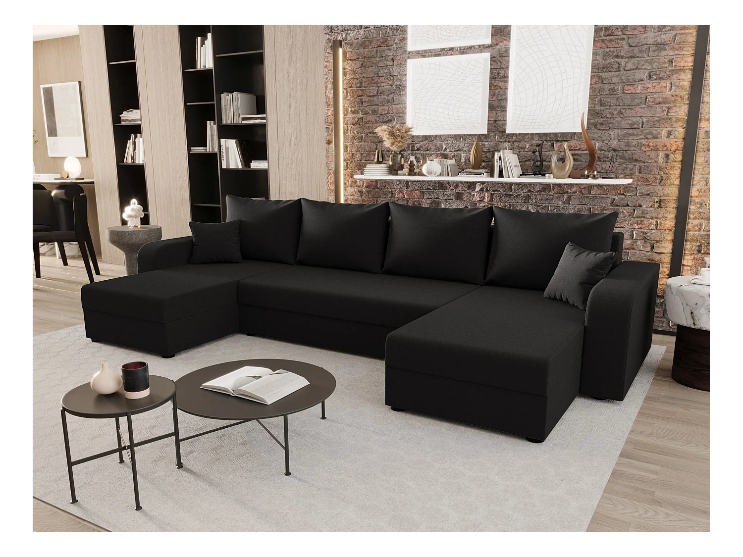 BEDANTE canapé panoramique HEWLET U BIS Sawana 05 gris avec fonction de couchage canapé en U avec espace de rangement coffre