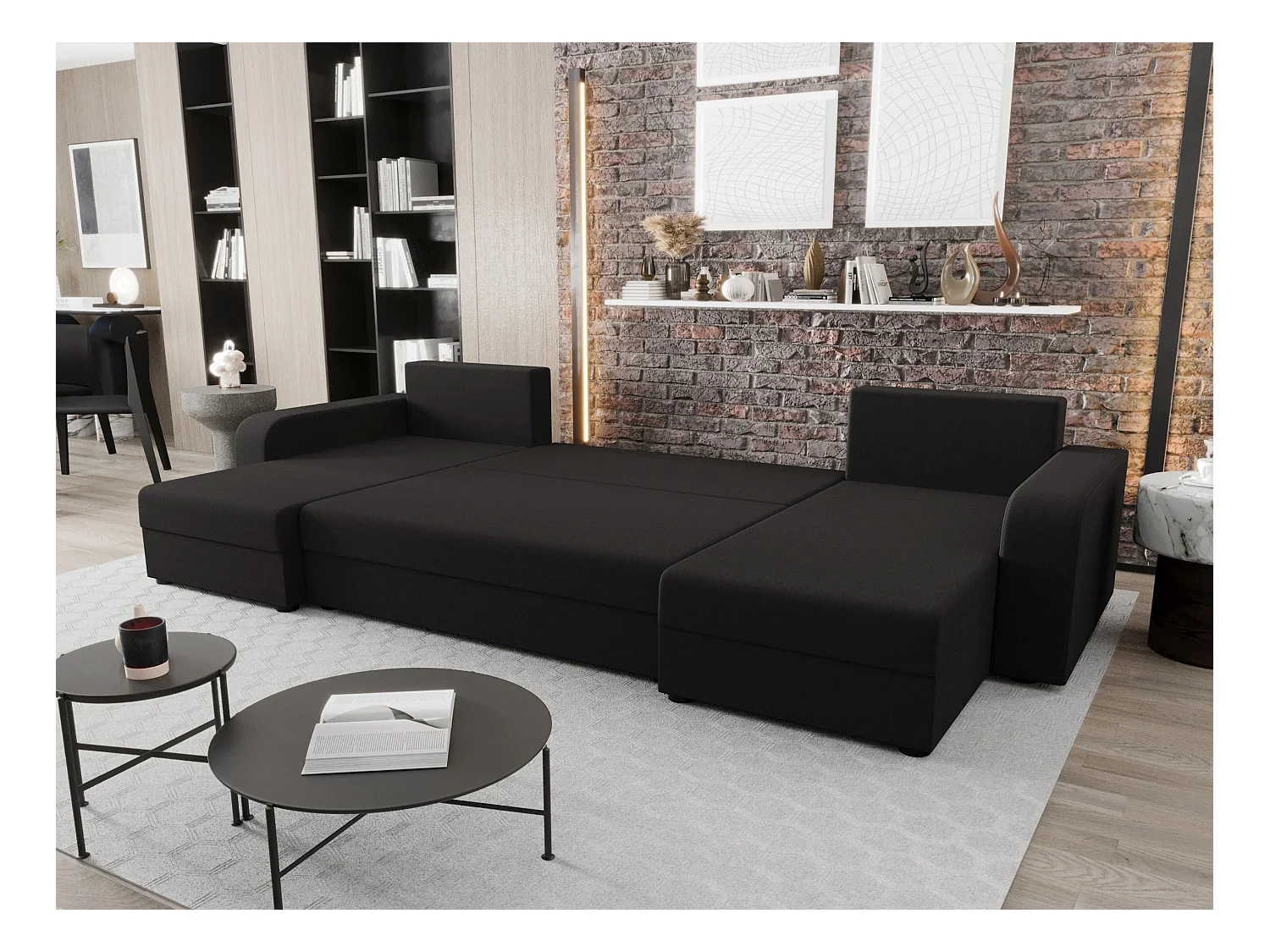 BEDANTE canapé panoramique HEWLET U BIS Sawana 05 gris avec fonction de couchage canapé en U avec espace de rangement coffre