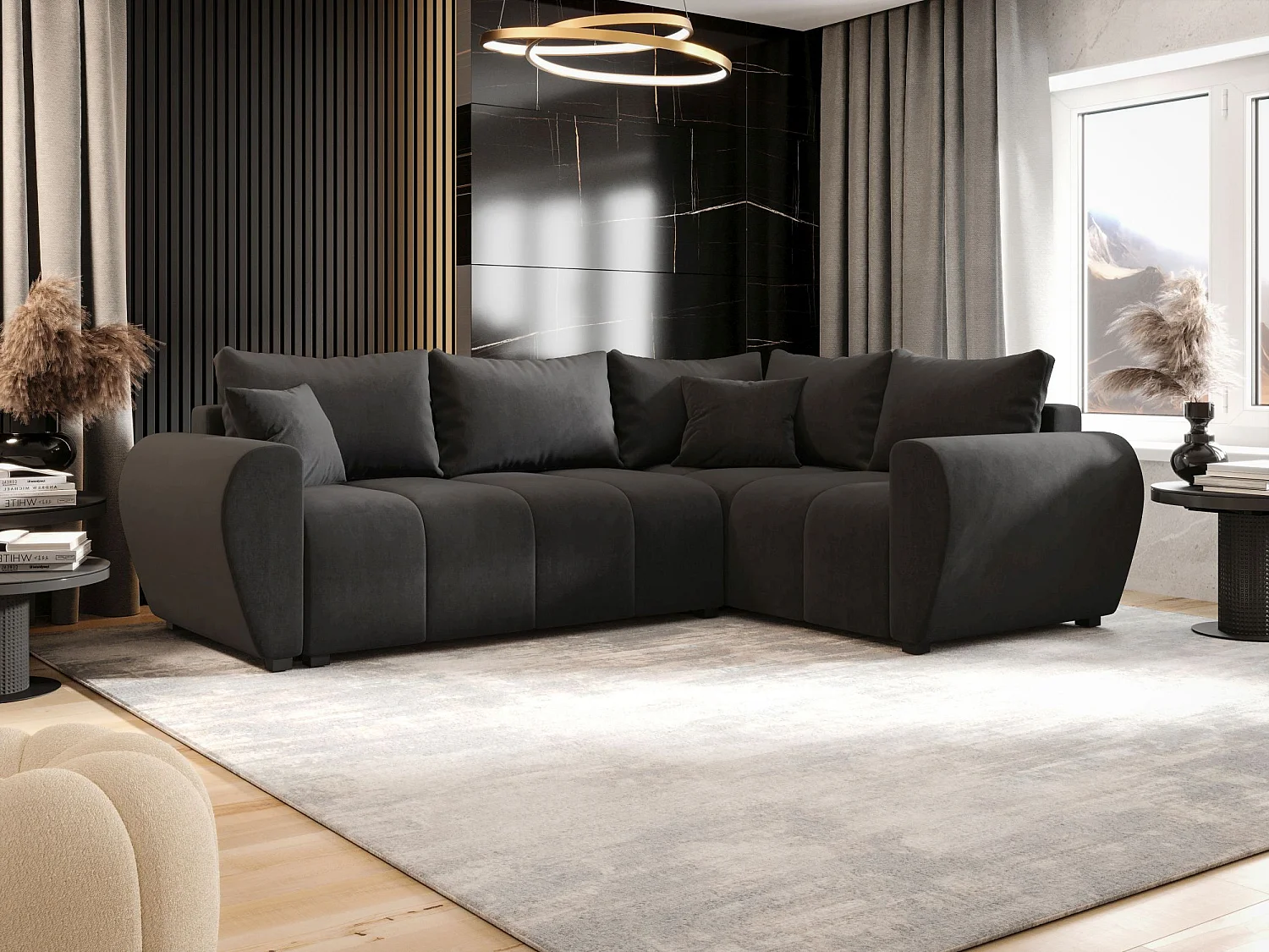 BEDANTE canapé d’angle MOLISA L PLUS Itaka 27 droit gris foncé avec fonction de couchage canapé en forme de L