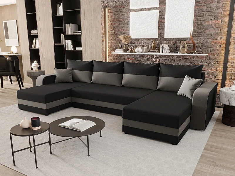 BEDANTE canapé panoramique HEWLET U BIS Sawana 05+21 gris/beige avec fonction de couchage canapé en U avec espace de rangement coffre