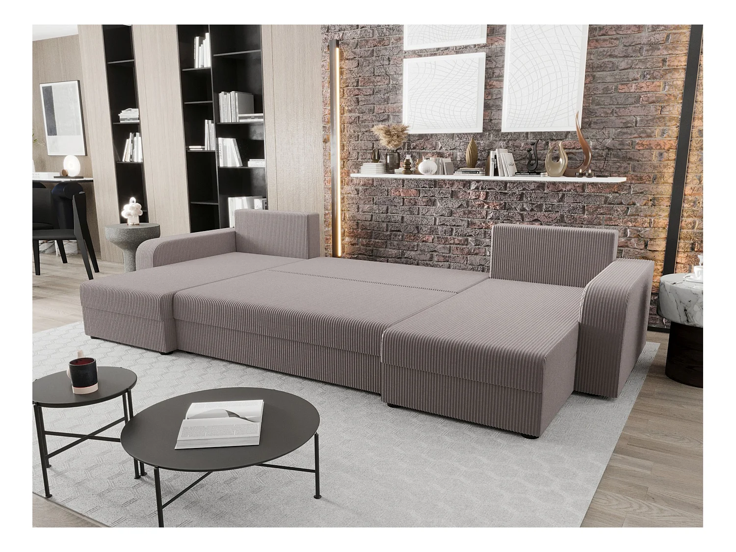 BEDANTE canapé panoramique HEWLET U BIS Zoom 19 gris avec fonction de couchage canapé en U avec espace de rangement coffre