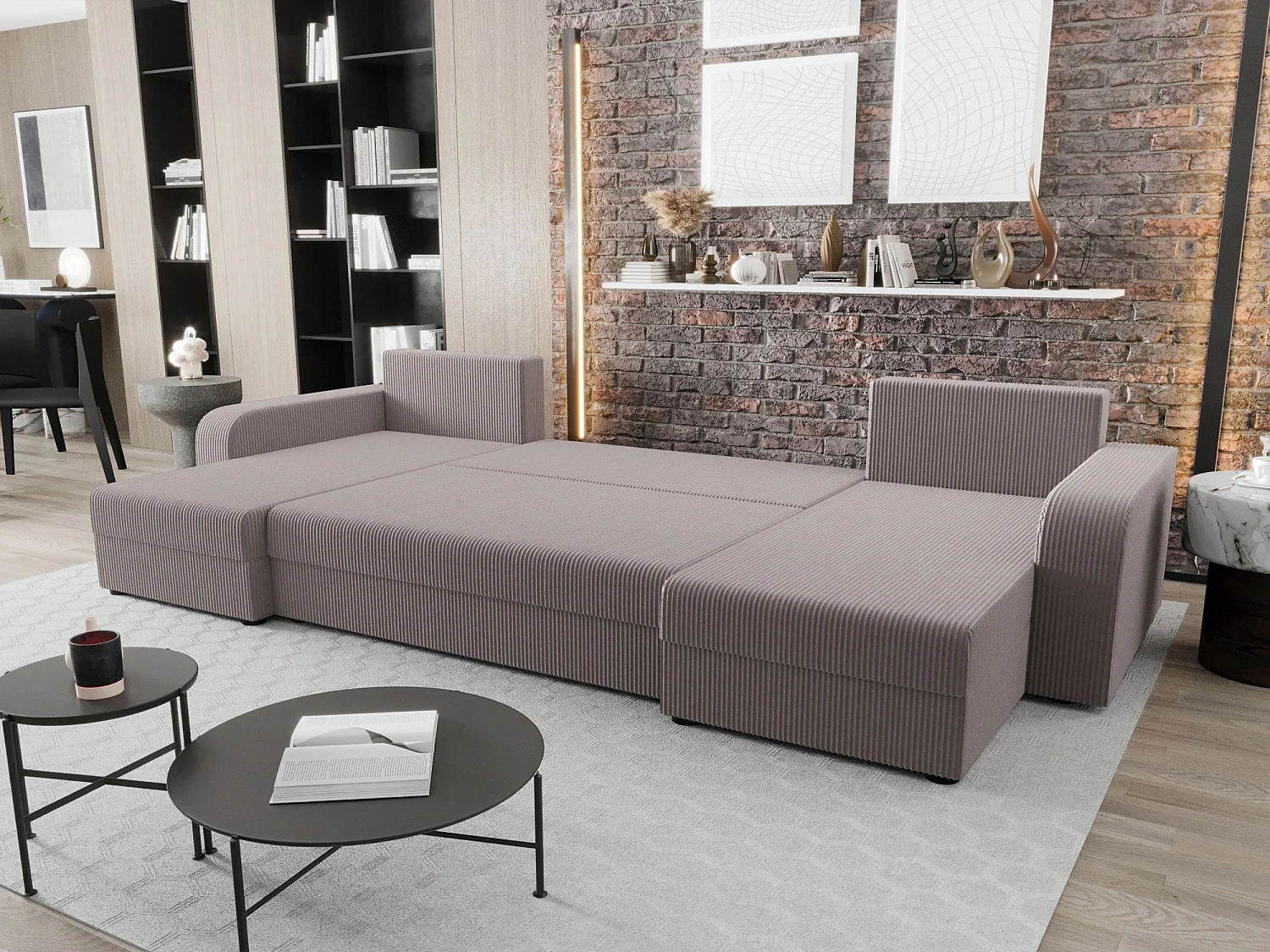 BEDANTE WOHNLANDSCHAFT HEWLET U BIS Zoom 19 Grau mit Schlaffunktion U-Form Sofa mit Stauraum Bettkasten Wohnzimmersofa Couch Sofa Bettsofa Bettkasten Bettcouch