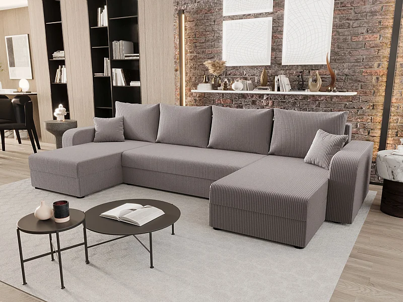 BEDANTE WOHNLANDSCHAFT HEWLET U BIS Zoom 19 Grau mit Schlaffunktion U-Form Sofa mit Stauraum Bettkasten Wohnzimmersofa Couch Sofa Bettsofa Bettkasten Bettcouch