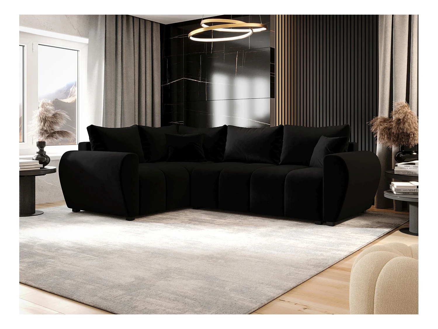 BEDANTE canapé d’angle MOLISA L PLUS Itaka 15 gauche noir avec fonction de couchage canapé en forme de L