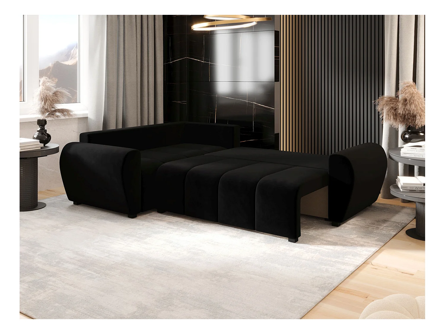 BEDANTE canapé d’angle MOLISA L PLUS Itaka 15 gauche noir avec fonction de couchage canapé en forme de L